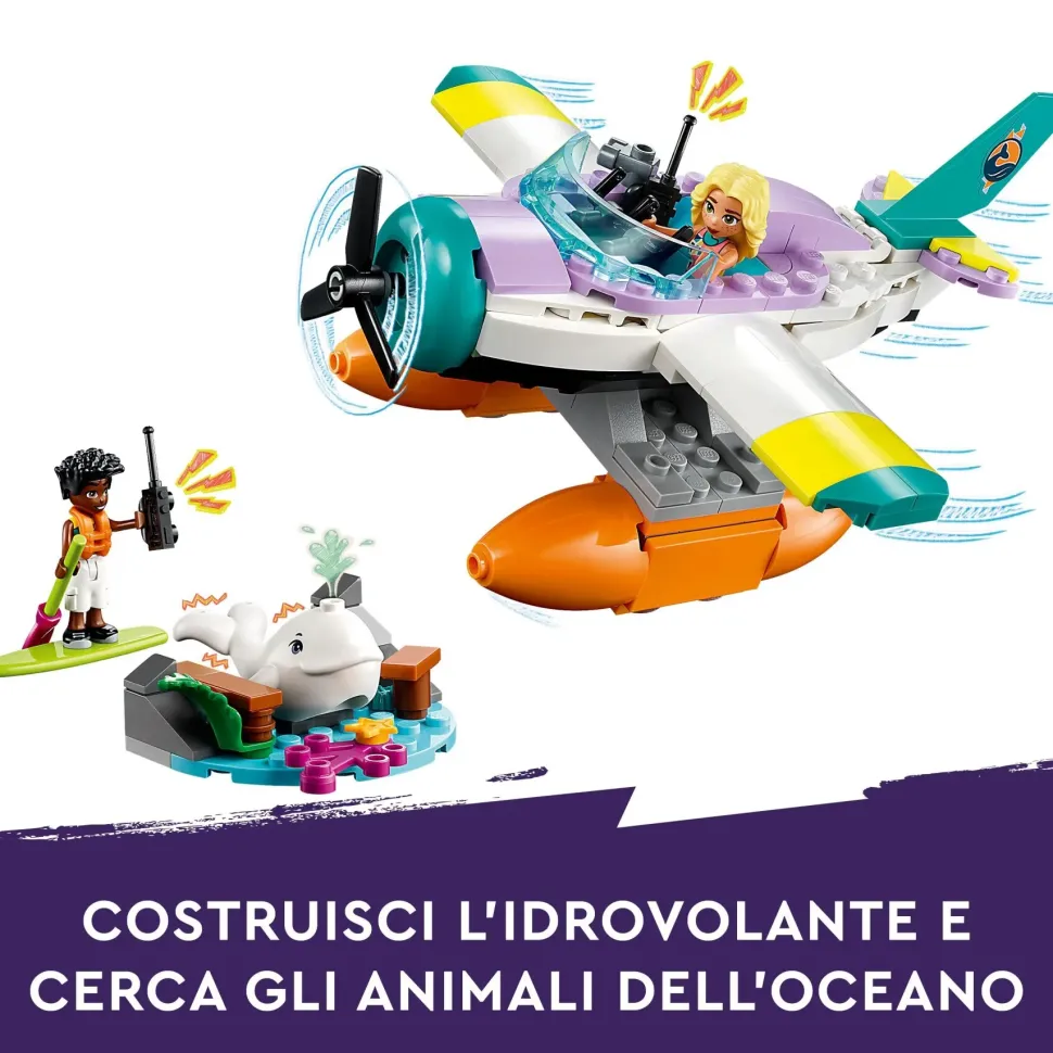 Lego Friends 41752 Idrovolante Di Salvataggio, Aereo Giocattolo Soccorso Animali Con Balena E Mini Bamboline Per Bambini 6+