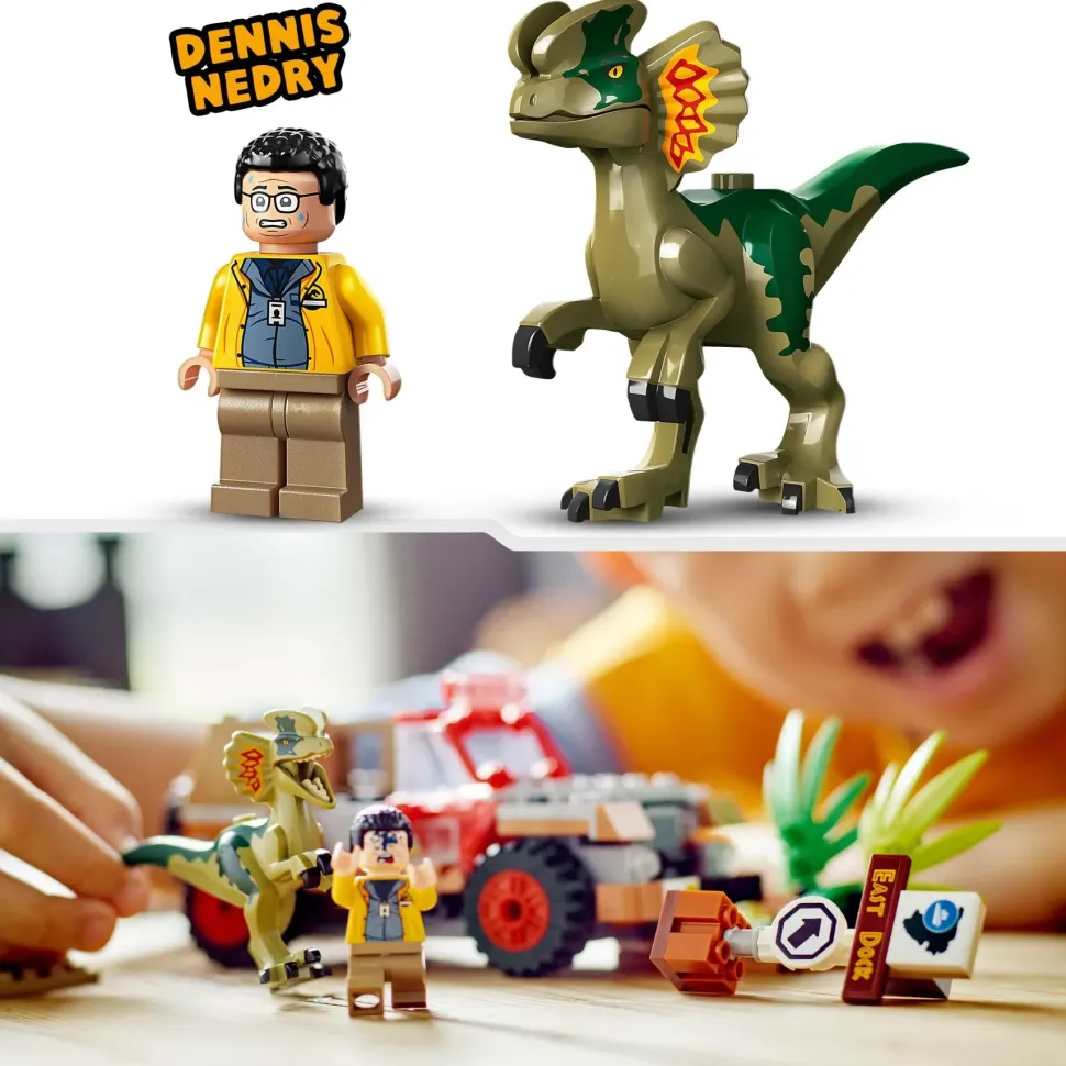 Lego Jurassic Park 76958 L'Agguato Del Dilofosauro, Dinosauro Giocattolo Per Bambini 6+ Con Jeep, Collezione 30° Anniversario