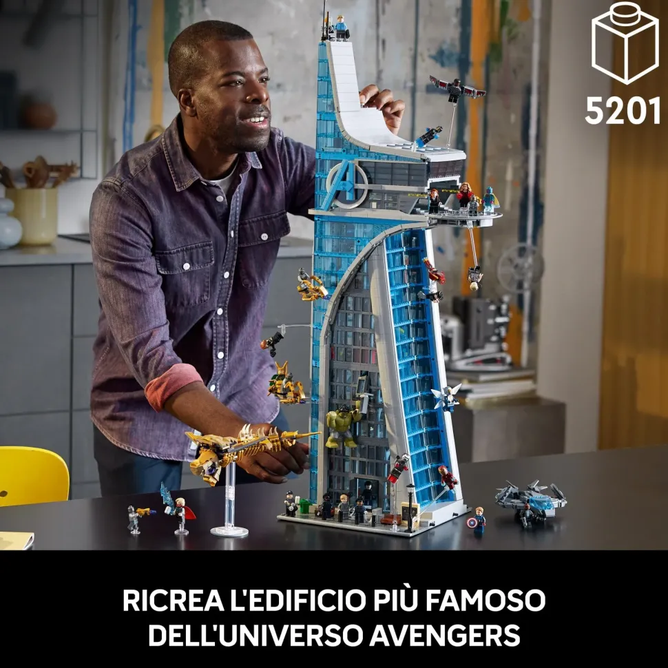 Lego Marvel 76269 Torre Degli Avengers, Kit Modellismo Per Adulti Con Modellino Di Aereo E 31 Minifigure, Regalo Uomo O Donna