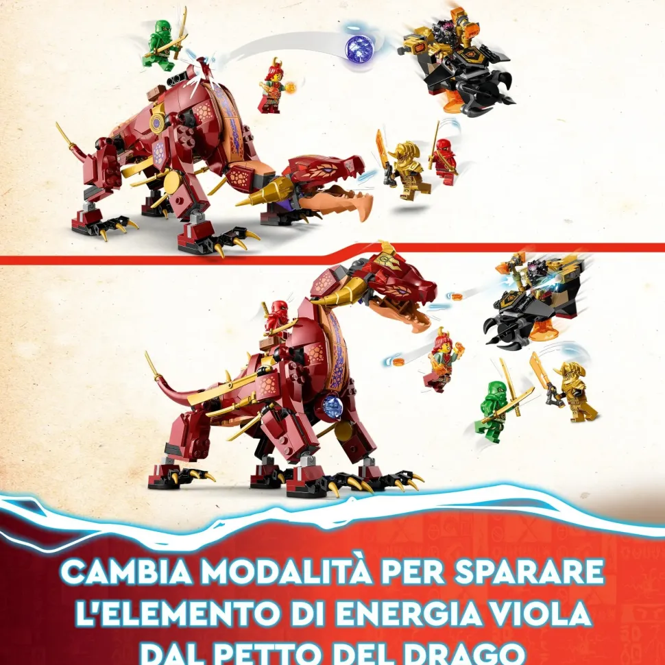 Lego Ninjago 71793 Dragone Di Lava Transformer Heatwave, Serie Dragons Rising Con Drago Giocattolo E Minifigure, Giochi Ninja