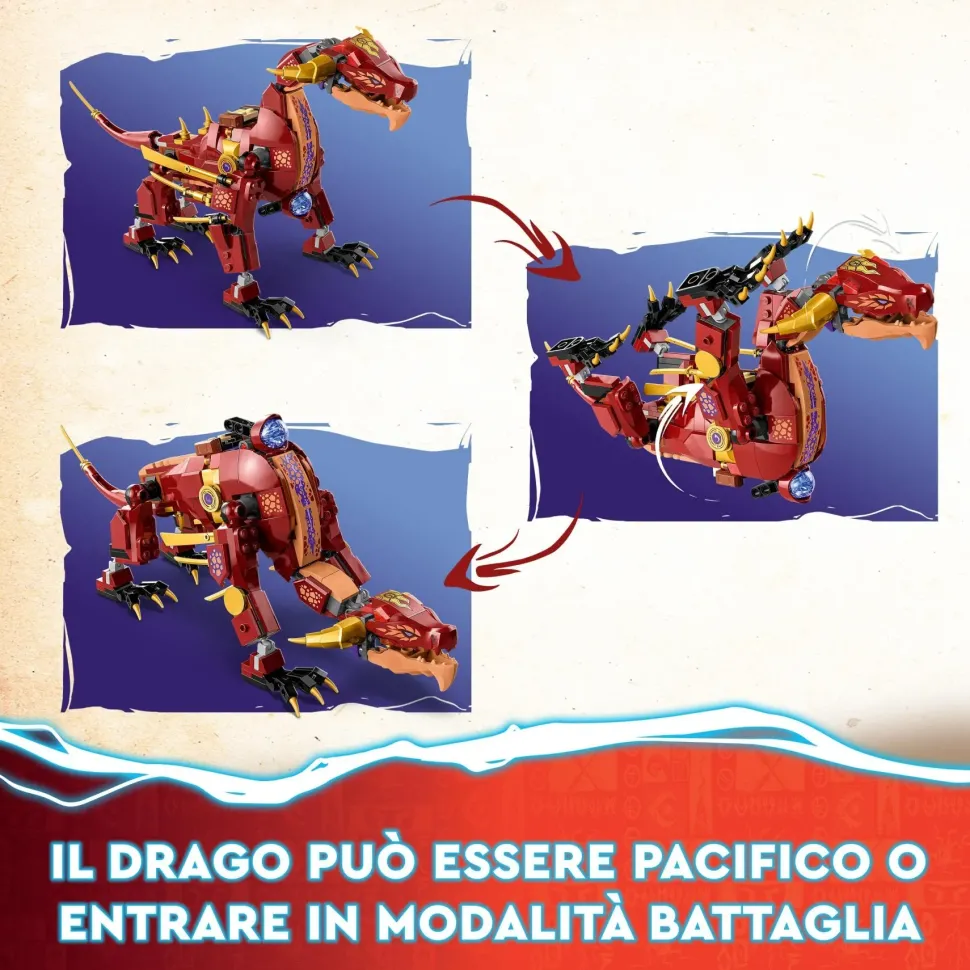 Lego Ninjago 71793 Dragone Di Lava Transformer Heatwave, Serie Dragons Rising Con Drago Giocattolo E Minifigure, Giochi Ninja