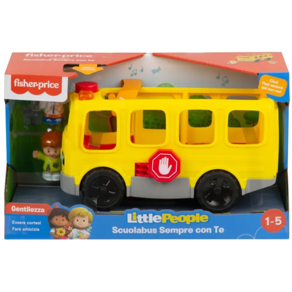 Little People- Scuolabus Sempre Con Te, Veicolo Giocattolo A Spinta, 12+Mesi
