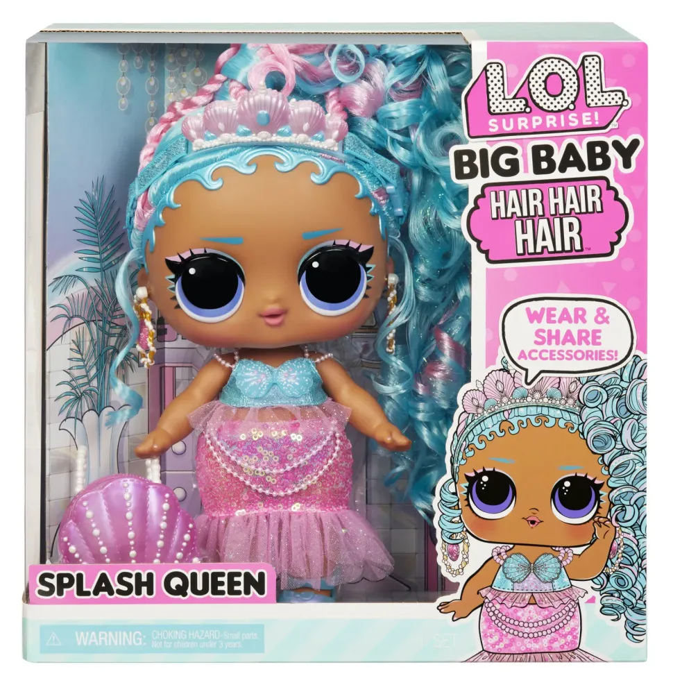 Lol Surprise Big Baby Hair Hair Hair Bambola Grande Splash Queen Bambola Da 28Cm Con 14 Sorprese Tra Cui Accessori Da Condividere