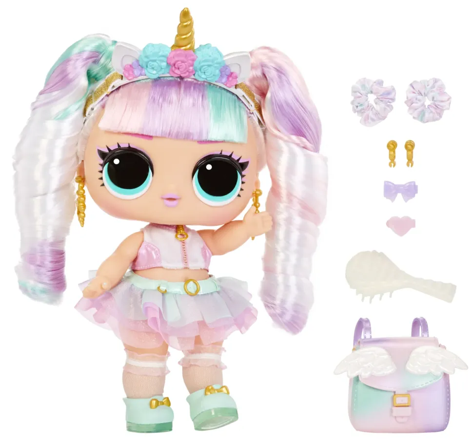 Lol Surprise Big Baby Hair Hair Hair Bambola Grande Unicorn Bambola Da 28Cm Con 14 Sorprese Tra Cui Accessori Da Condividere E Capelli Veri