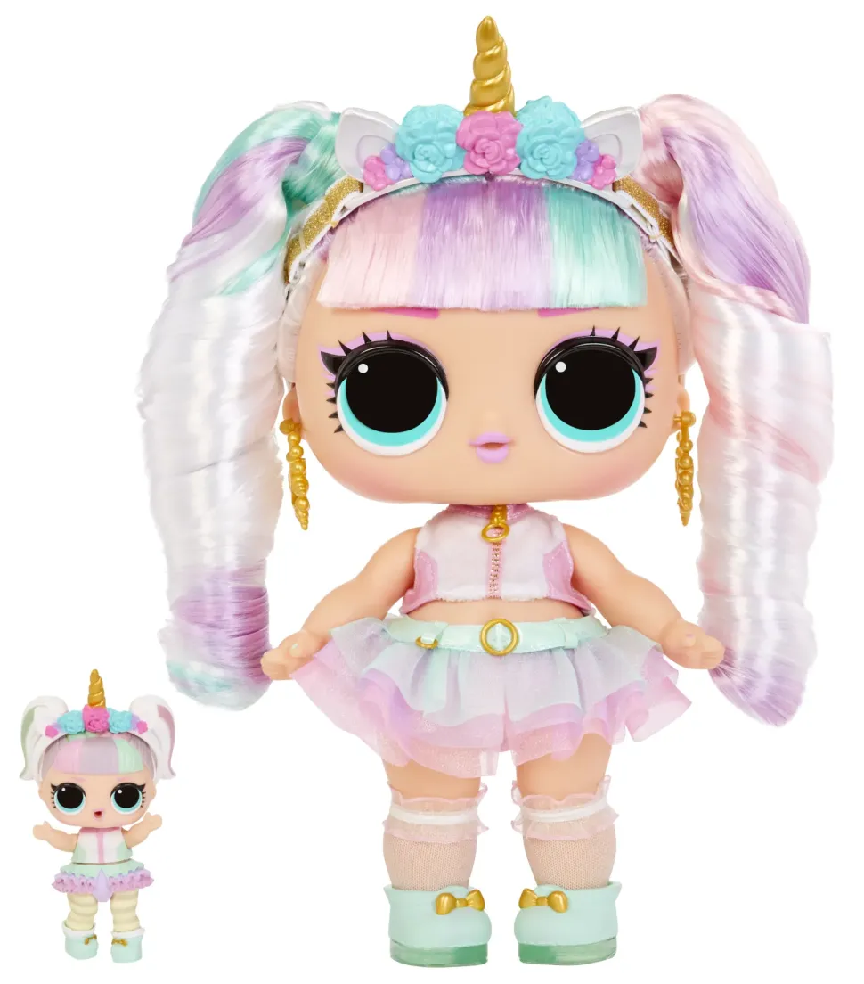 Lol Surprise Big Baby Hair Hair Hair Bambola Grande Unicorn Bambola Da 28Cm Con 14 Sorprese Tra Cui Accessori Da Condividere E Capelli Veri
