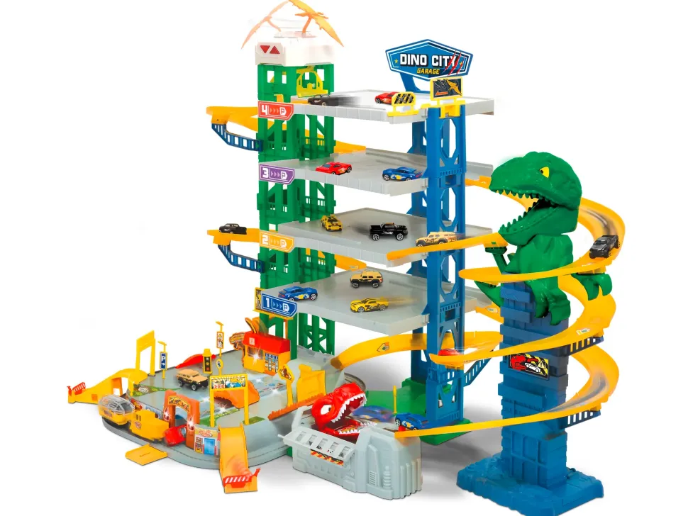 Majorette Dino City Garage 113 Cm X 84 Cm Con 6 Auto Die-Cast Incluse