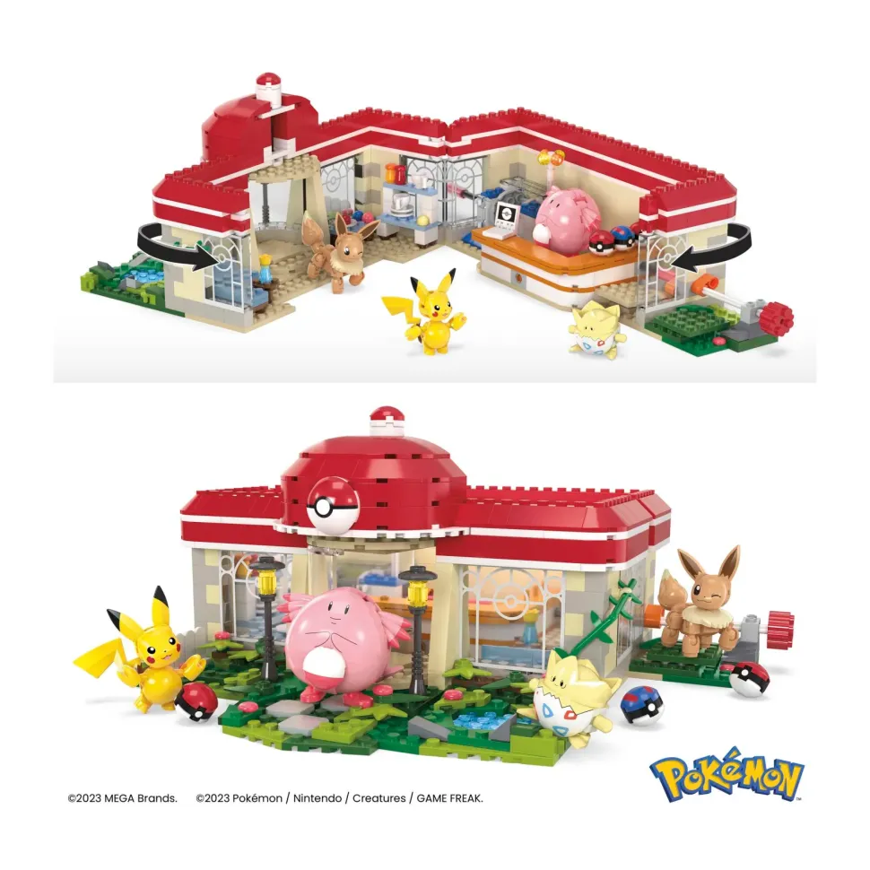 Mega Pokemon Centro Pokemon, Set Da Costruire Con 648 Pezzi E Sistema Mattoncino Movimento, Include Pikachu, Chansey, Evee E Togepi, 8+ Anni, Hnt93