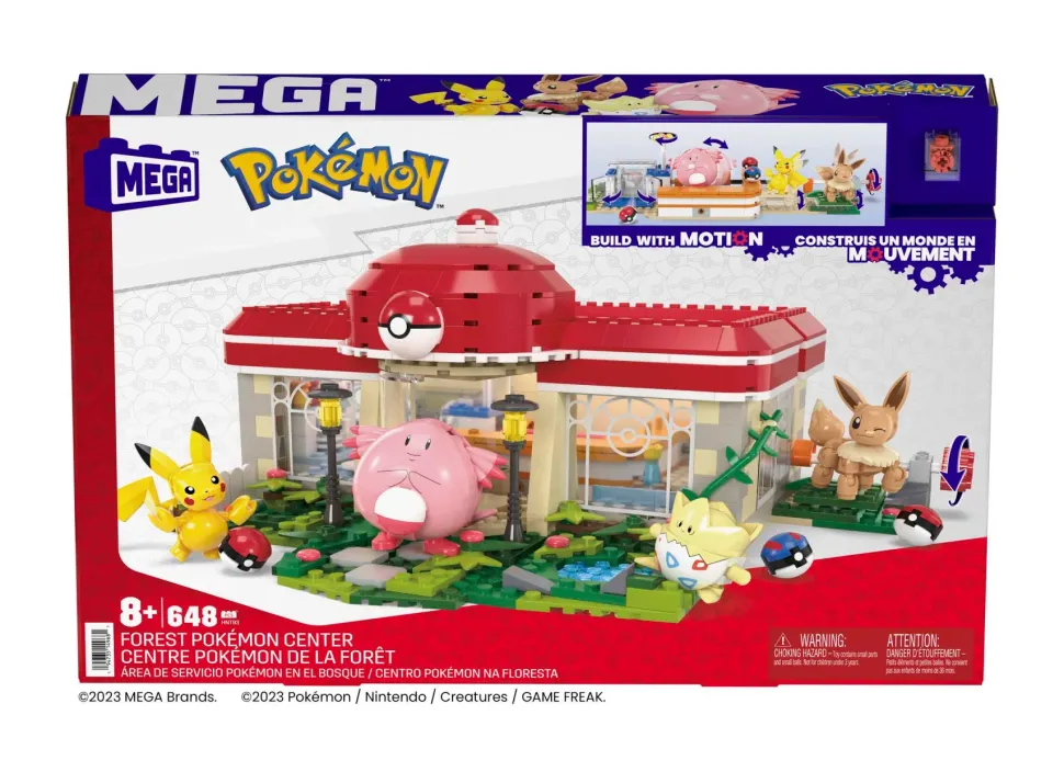 Mega Pokemon Centro Pokemon, Set Da Costruire Con 648 Pezzi E Sistema Mattoncino Movimento, Include Pikachu, Chansey, Evee E Togepi, 8+ Anni, Hnt93