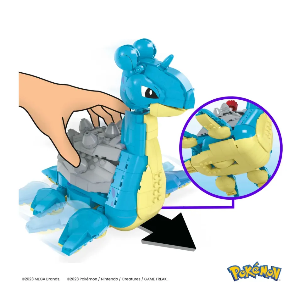 Mega Pokemon Lapras Da Costruire E Collezionare Con 527 Pezzi E Sistema Mattoncino Movimento, Alto 17+ Cm, Personaggio Da Esporre, 8+ Anni, Hkt26