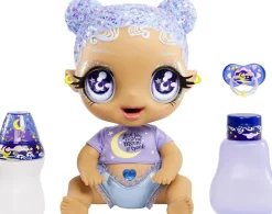 Mga'S Glitter Babyz Selena Stargazer Bambola Con 3 Cambi Di Colore, Capelli Viola Glitterati, Vestito Con Luna E Stelle, Accessori, Biberon E Ciuccio