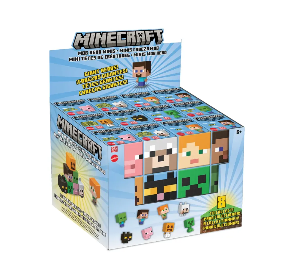 Minecraft Mini Action Figure Testa Mob, Assortimento Personaggi Del Videogioco Dal Design Pixelato Con Teste Giganti, Tutti Da Collezionare, Giocattolo Per Bambini, 6+ Anni, Hdv64