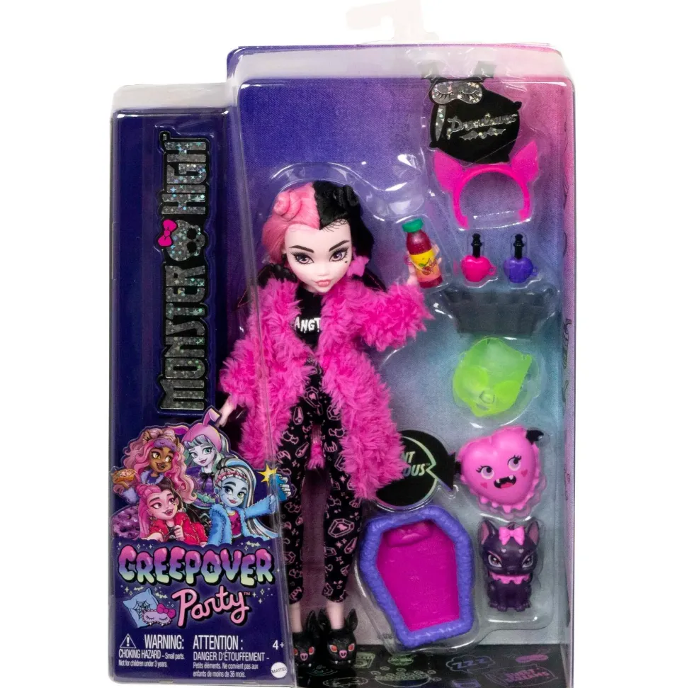Monster High Draculaura Creepover Party, Bambola Con Outfit Dettagliato E Accessori Per Il Pigiama Party, Cucciolo Di Pipistrello Conte Fabulous Incluso