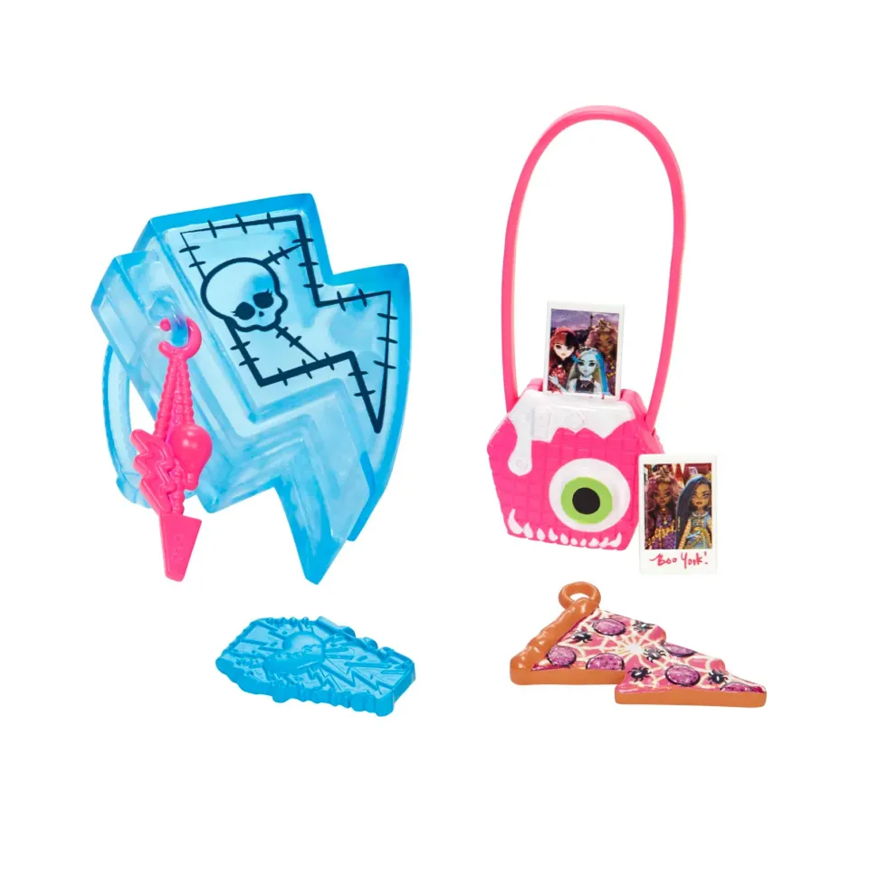 Monster High Frankie, Bambola Snodata Alla Moda, Dai Capelli Con Ciocche Blu E Nere, Con Accessori E Cucciolo, Giocattolo Per Bambini, 4+ Anni, Hhk53