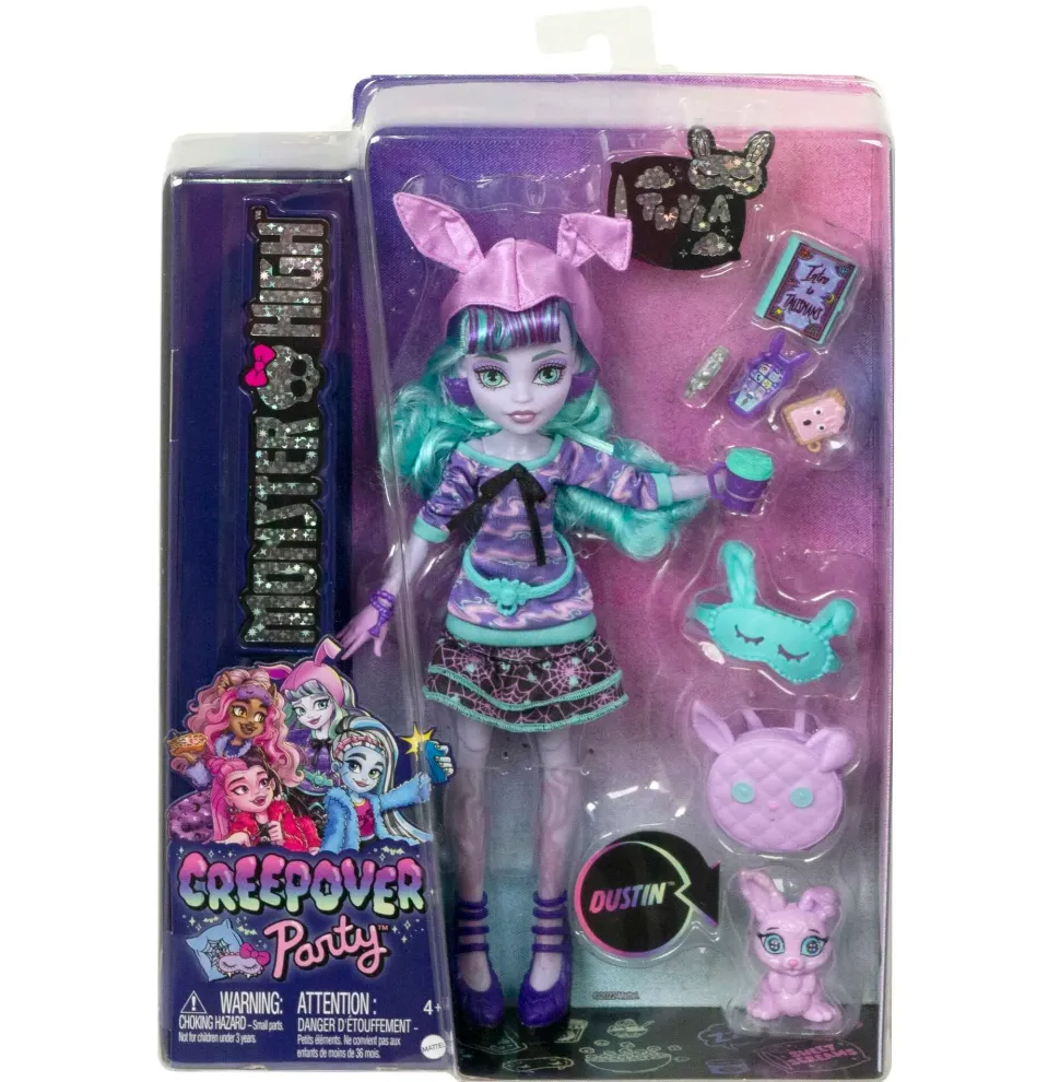 Monster High Twyla Creepover Party, Bambola Con Outifit Dettagliato E Accessori Per Il Pigiama Party, Cucciolo Coniglietto Dustin Incluso