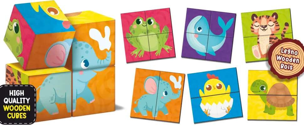 Montessori Baby Legno Cubes And Puzzle 2 In 1