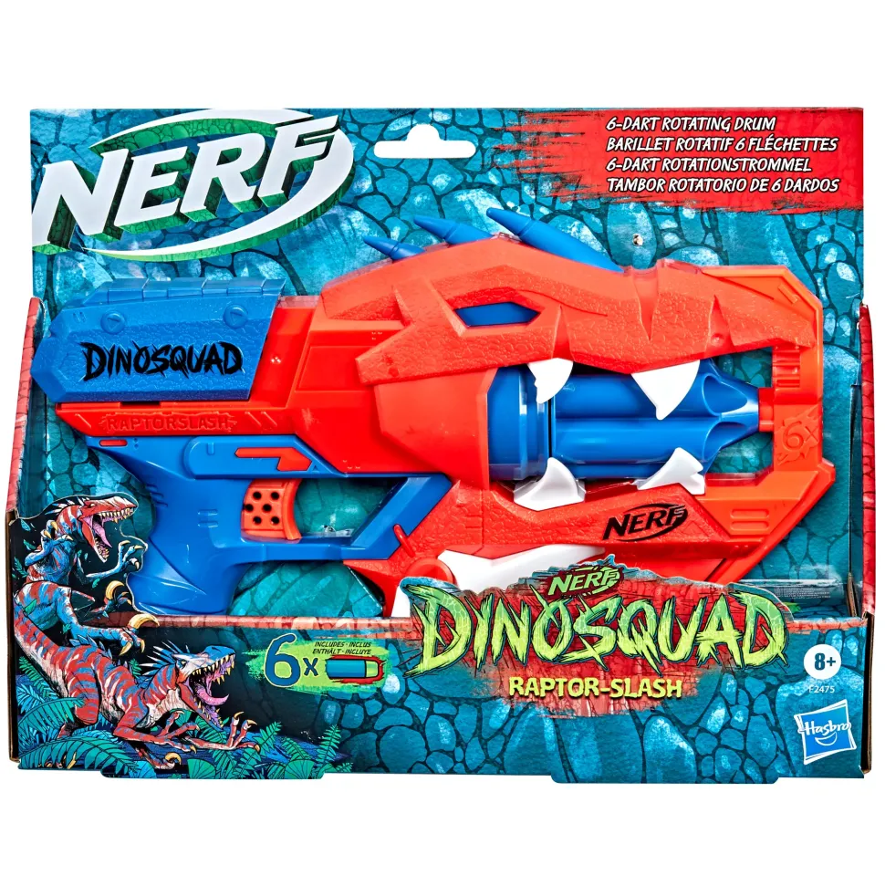 Nerf Dinosquad Blaster Lancia-Dardi Raptor-Slash, Con Tamburo Rotante Da 6 Dardi E Azione Raffica