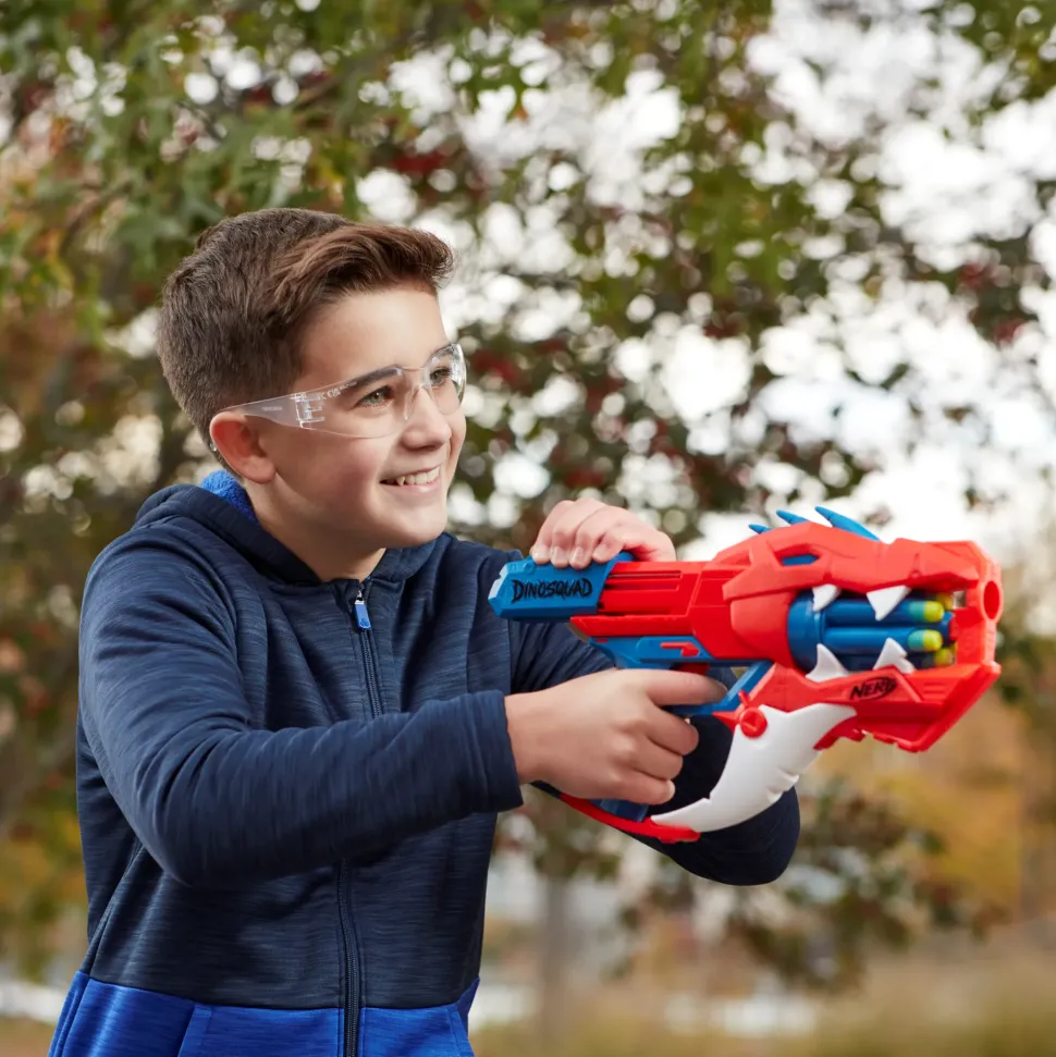 Nerf Dinosquad Blaster Lancia-Dardi Raptor-Slash, Con Tamburo Rotante Da 6 Dardi E Azione Raffica