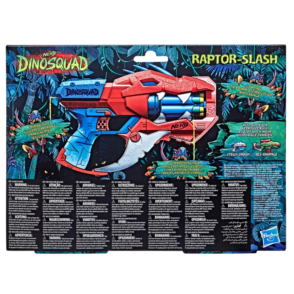 Nerf Dinosquad Blaster Lancia-Dardi Raptor-Slash, Con Tamburo Rotante Da 6 Dardi E Azione Raffica
