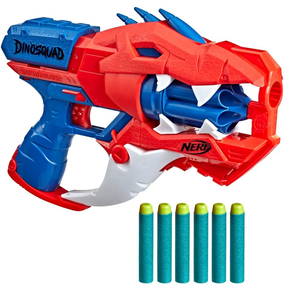 Nerf Dinosquad Blaster Lancia-Dardi Raptor-Slash, Con Tamburo Rotante Da 6 Dardi E Azione Raffica