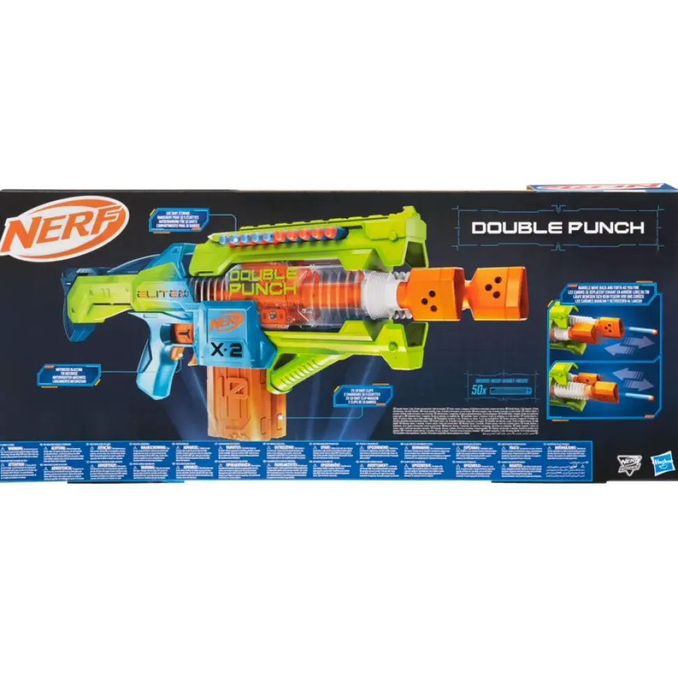 Nerf Elite 2.0, Blaster Lancia-Dardi Double Punch, 50 Dardi Nerf Elite, 2 Caricatori Da 10 Dardi, Blaster Nerf Motorizzato, Dagli 8 Anni In Su