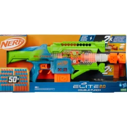 Nerf Elite 2.0, Blaster Lancia-Dardi Double Punch, 50 Dardi Nerf Elite, 2 Caricatori Da 10 Dardi, Blaster Nerf Motorizzato, Dagli 8 Anni In Su