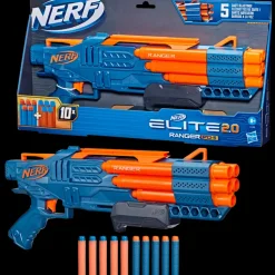 Nerf Elite 2.0, Blaster Ranger Pd-5, Raffica A 5 Canne, 10 Dardi Nerf Elite, Facile Da Usare, Portadardi, Azione A Pompa