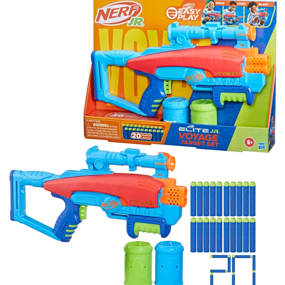 Nerf Elite Junior Set Voyage Target, Blaster In Gommapiuma Facile Da Usare, 20 Dardi Nerf Elite, 2 Bersagli, Per Giochi All'Aperto Di Bambini E Bambine, Dai 6 Anni In Su