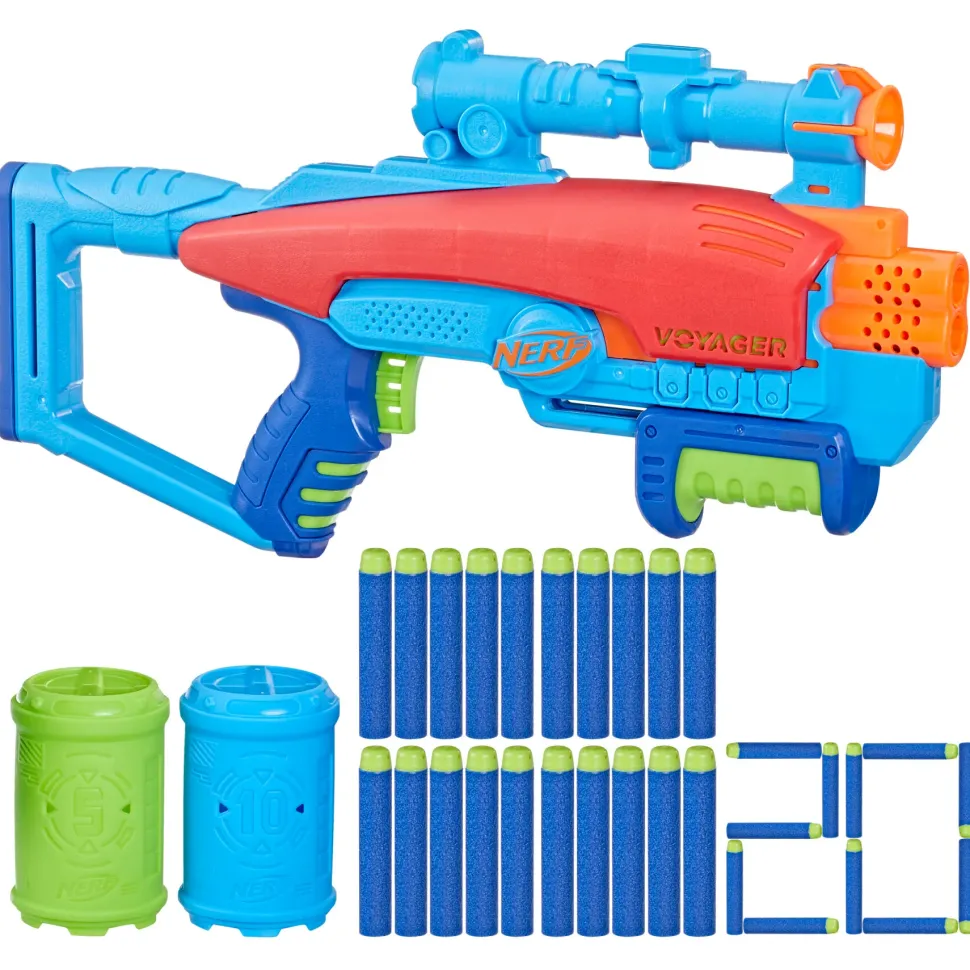 Nerf Elite Junior Set Voyage Target, Blaster In Gommapiuma Facile Da Usare, 20 Dardi Nerf Elite, 2 Bersagli, Per Giochi All'Aperto Di Bambini E Bambine, Dai 6 Anni In Su