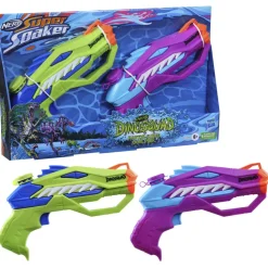Nerf Super Soaker Dinosquad, 2 Raptor-Surge, Include 2 Soaker Con Design A Forma Di Dinosauro