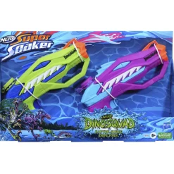 Nerf Super Soaker Dinosquad, 2 Raptor-Surge, Include 2 Soaker Con Design A Forma Di Dinosauro