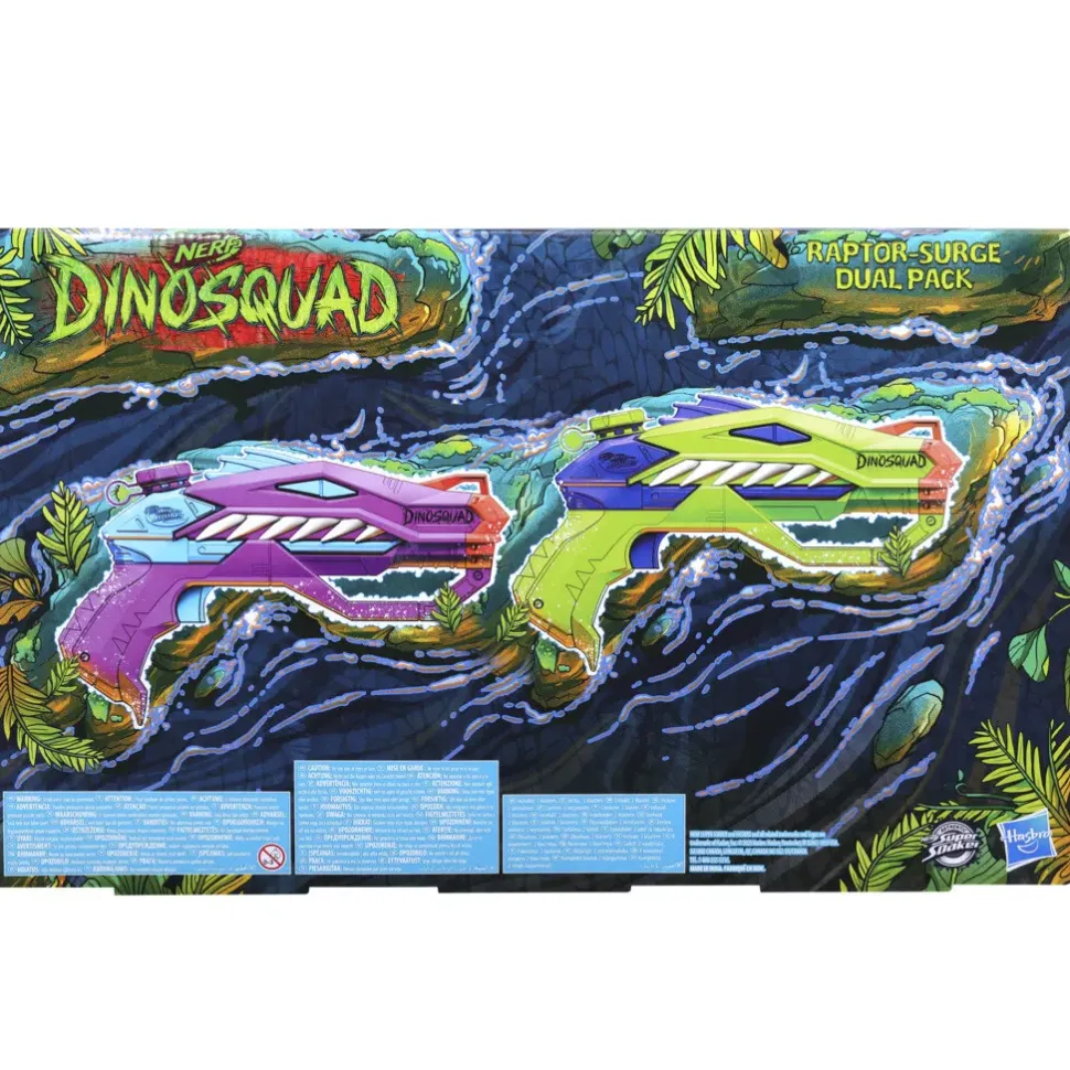 Nerf Super Soaker Dinosquad, 2 Raptor-Surge, Include 2 Soaker Con Design A Forma Di Dinosauro