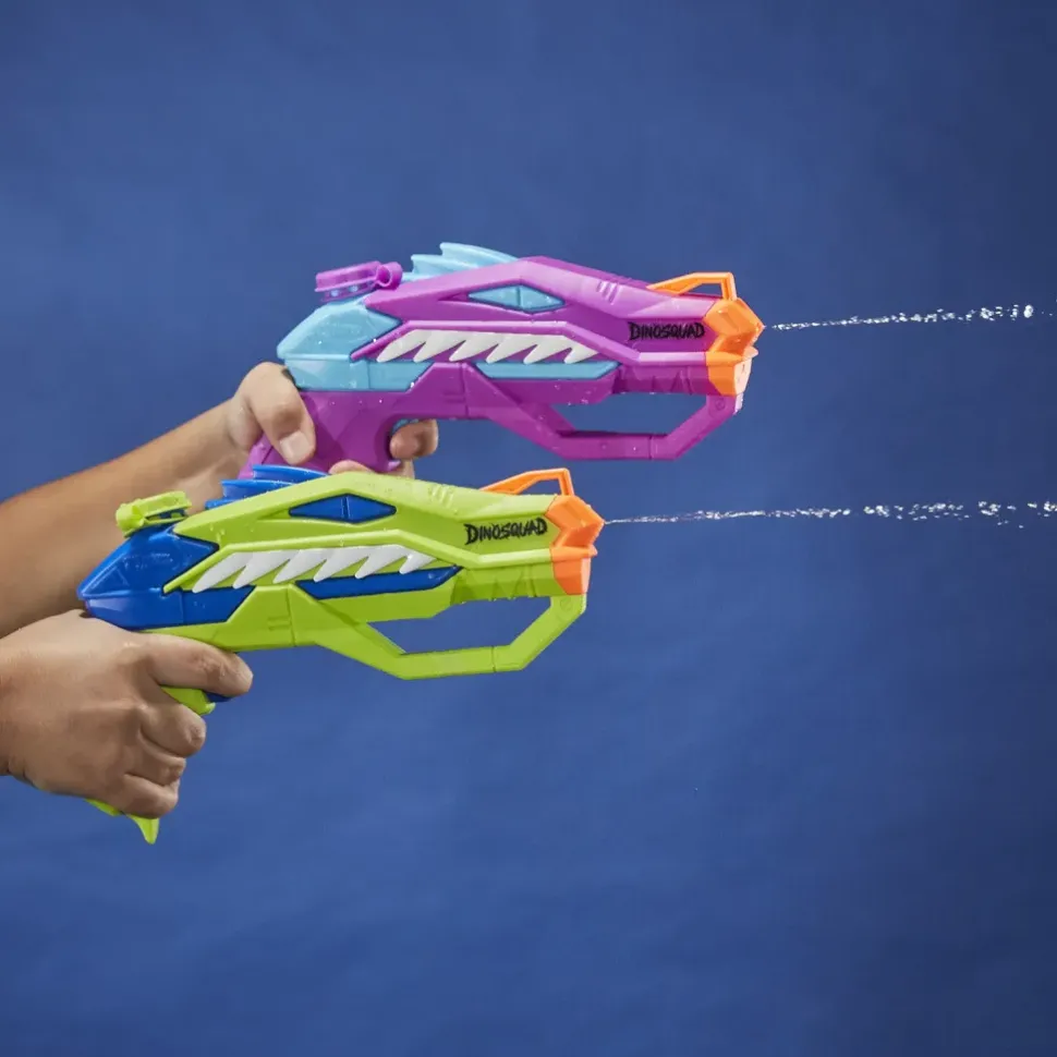 Nerf Super Soaker Dinosquad, 2 Raptor-Surge, Include 2 Soaker Con Design A Forma Di Dinosauro