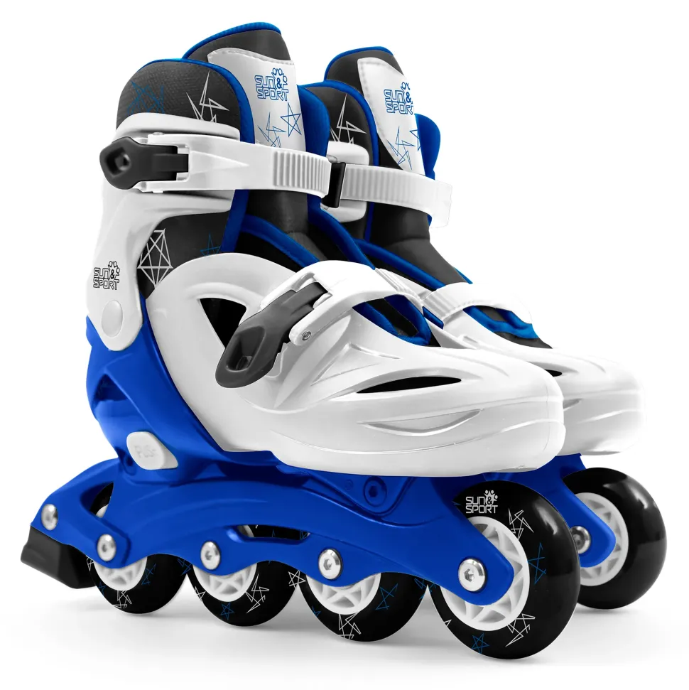 Pattini A 4 Ruote Con Taglia Regolabile E Sistema Frenante Per Bambini Misura 31-35, Fibbie Regolabili E Imbottitura Dello Stivale Disponibile In Blu E Rosa