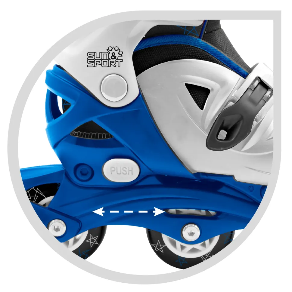 Pattini A 4 Ruote Con Taglia Regolabile E Sistema Frenante Per Bambini Misura 31-35, Fibbie Regolabili E Imbottitura Dello Stivale Disponibile In Blu E Rosa