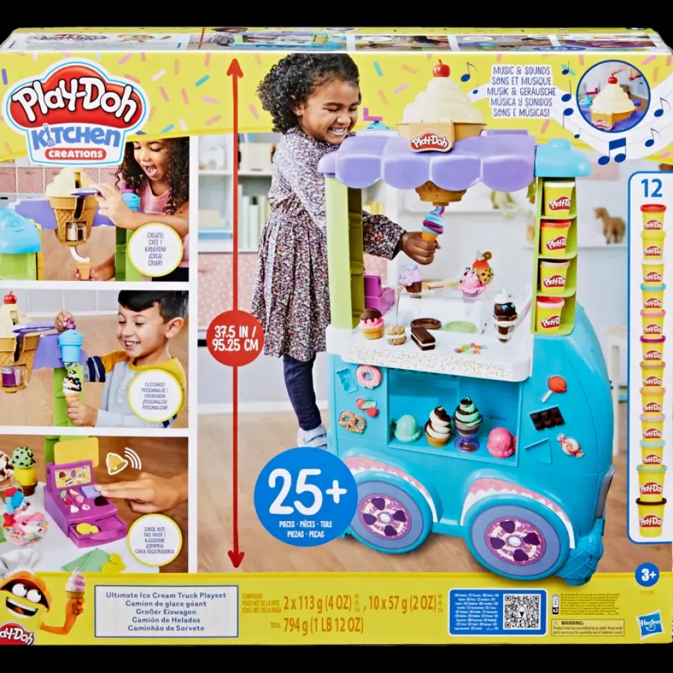 Play-Doh, Kitchen Creations, Il Super Camioncino Dei Gelati Di Play-Doh, Playset Con Cucina Di Grandi Dimensioni Con Suoni Realistici, 27 Accessori, 12 Vasetti Di Pasta Da Modellare Atossica