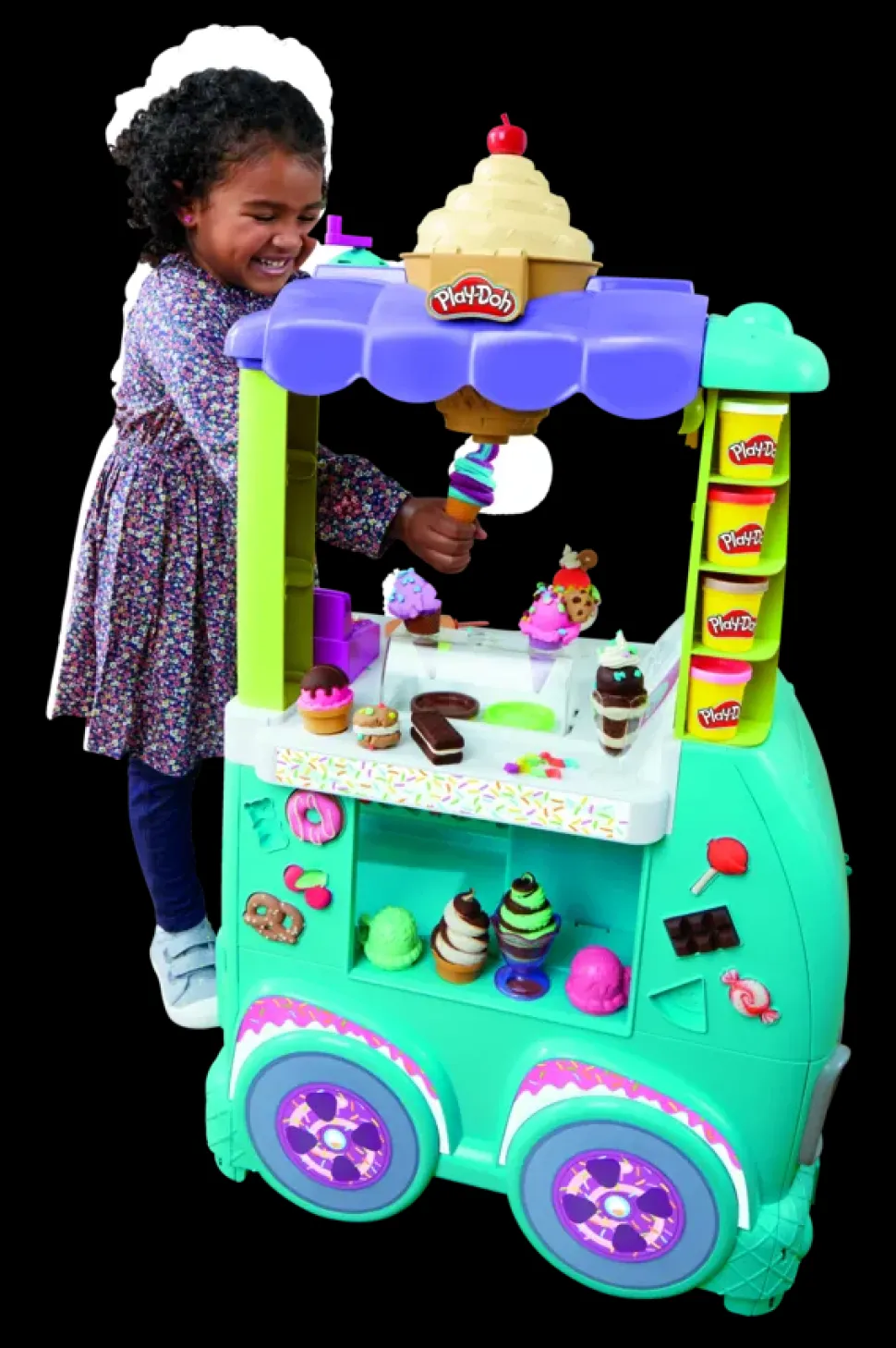 Play-Doh, Kitchen Creations, Il Super Camioncino Dei Gelati Di Play-Doh, Playset Con Cucina Di Grandi Dimensioni Con Suoni Realistici, 27 Accessori, 12 Vasetti Di Pasta Da Modellare Atossica