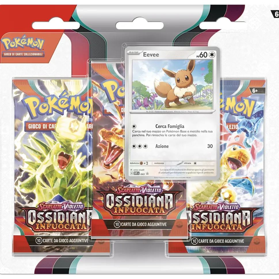 Pokemon Scarlatto E Violetto Sv3 Ossidiana Infuocata 3 Pack Blister