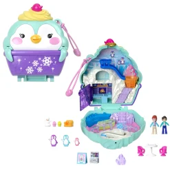 Polly Pocket Cofanetto Dolce Pinguino, Playset Da Viaggio Con Esterno Interattivo, 2 Micro Bambole E 12 Accessori Inclusi