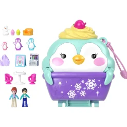 Polly Pocket Cofanetto Dolce Pinguino, Playset Da Viaggio Con Esterno Interattivo, 2 Micro Bambole E 12 Accessori Inclusi