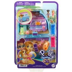 Polly Pocket Furgoncino Cucciolo Sole E Mare, Playset Da Viaggio Con Esterno Interattivo, 2 Micro Bambole E 12 Accessori Inclusi