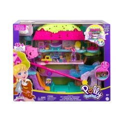 Polly Pocket Pollyville Casa Sull'Albero Dei Cuccioli, Playset A 5 Piani, 15+ Pezzi Gioco: 2 Bambole, Veicolo, 4 Animali E Accessori, Giocattolo Per Bambini 4+ Anni
