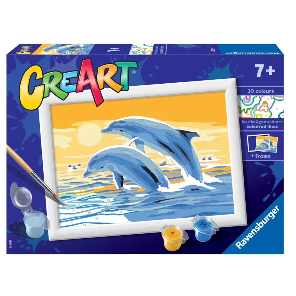 Ravensburger Creart Per Bambini, Kit Per Dipingere Con I Numeri, 7+, Serie E, Delfini Amici