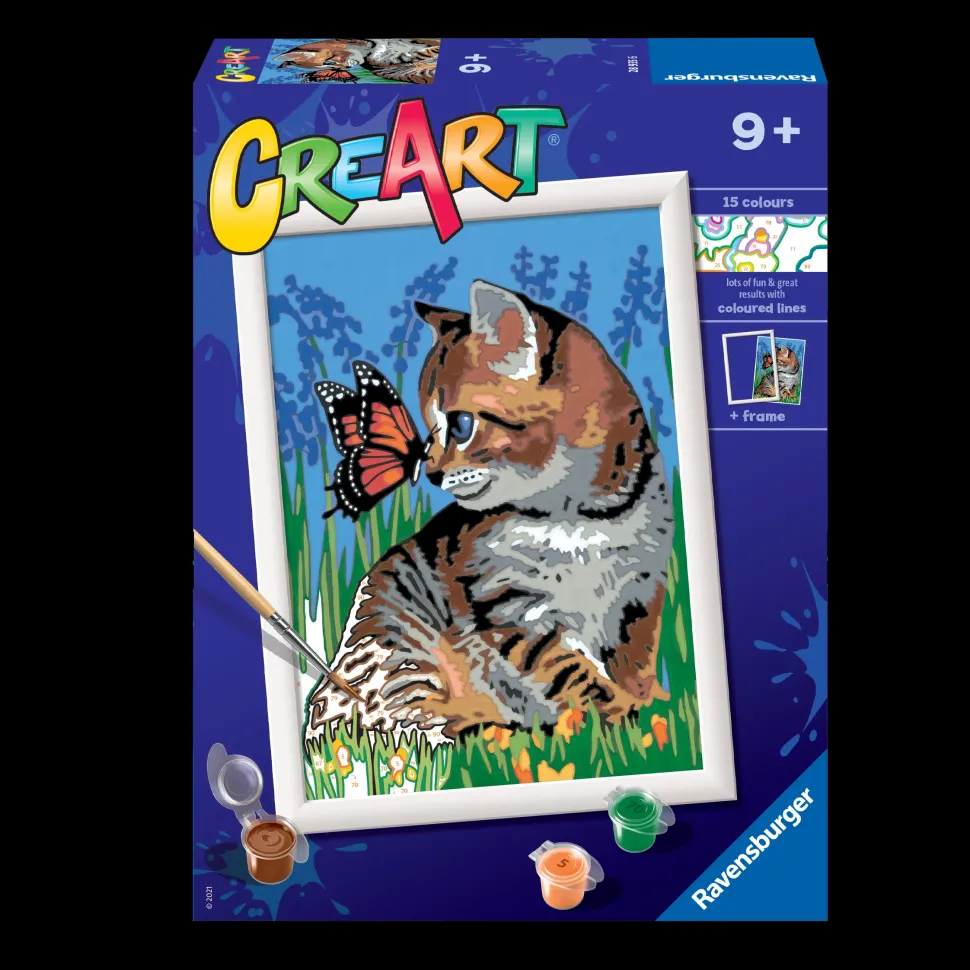 Ravensburger Creart Per Bambini, Kit Per Dipingere Con I Numeri, 9+, Serie D, Gattino E Farfalla