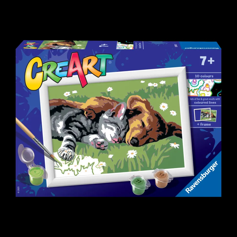 Ravensburger Creart Per Bambini, Kit Per Dipingere Con I Numeri, 7+, Serie E, Cane E Gatto Dolce Sonno