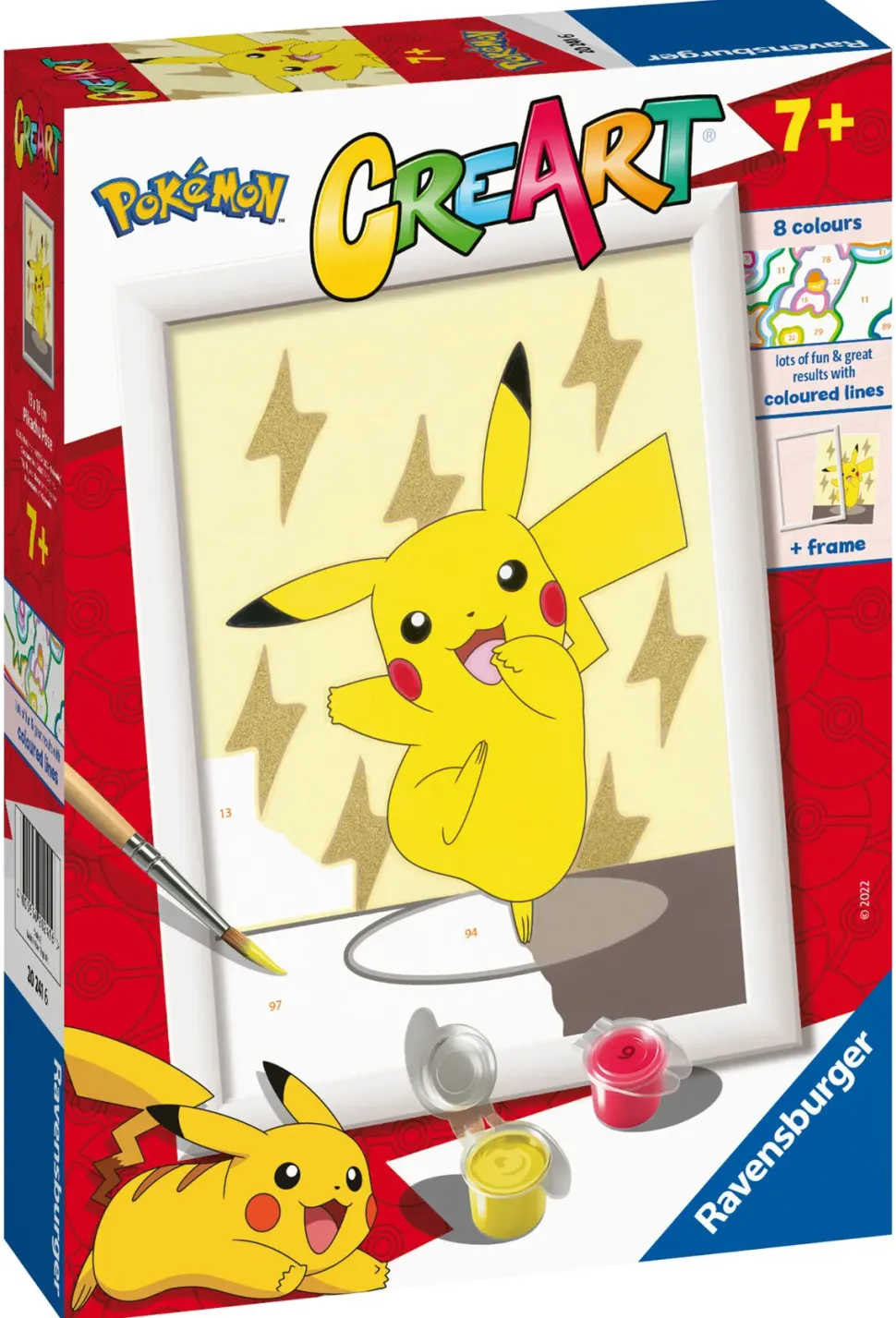 Ravensburger Creart Serie E: Pokemon, Pikachu, Kit Per Dipingere Con I Numeri, Contiene Una Tavola Prestampata, Pennello, Colori E Accessori, Gioco Creativo Per Bambini 7+ Anni