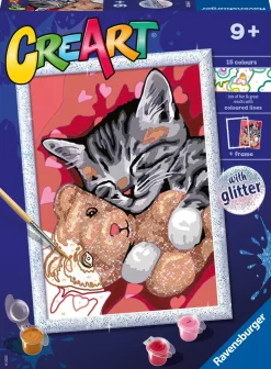 Ravensburger Creart Serie D: Gattino E Il Suo Orsetto, Kit Per Dipingere Con I Numeri, Contiene Una Tavola Prestampata, Pennello, Colori E Accessori, Gioco Creativo Per Bambini 9+ Anni