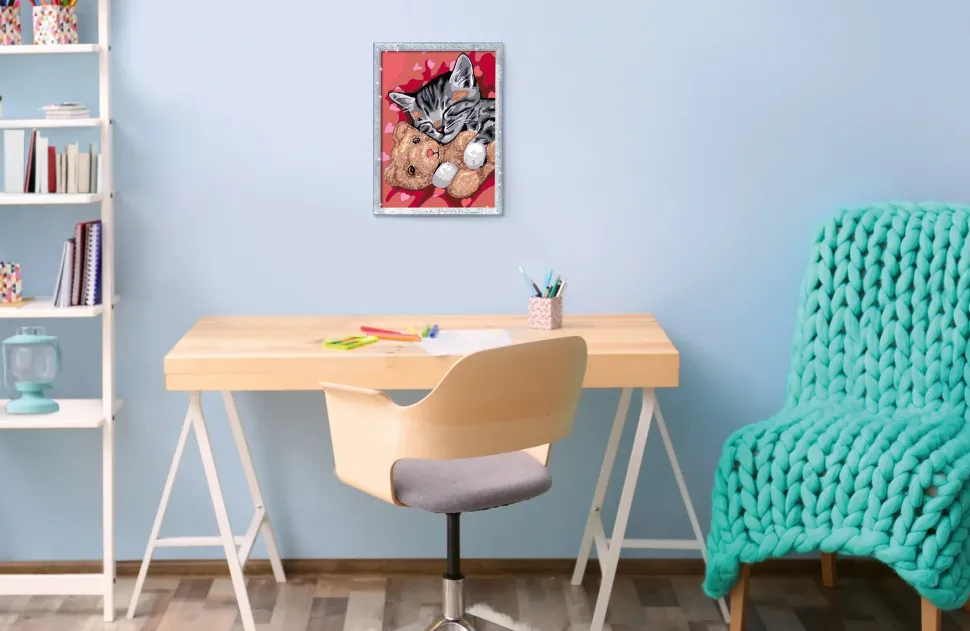 Ravensburger Creart Serie D: Gattino E Il Suo Orsetto, Kit Per Dipingere Con I Numeri, Contiene Una Tavola Prestampata, Pennello, Colori E Accessori, Gioco Creativo Per Bambini 9+ Anni