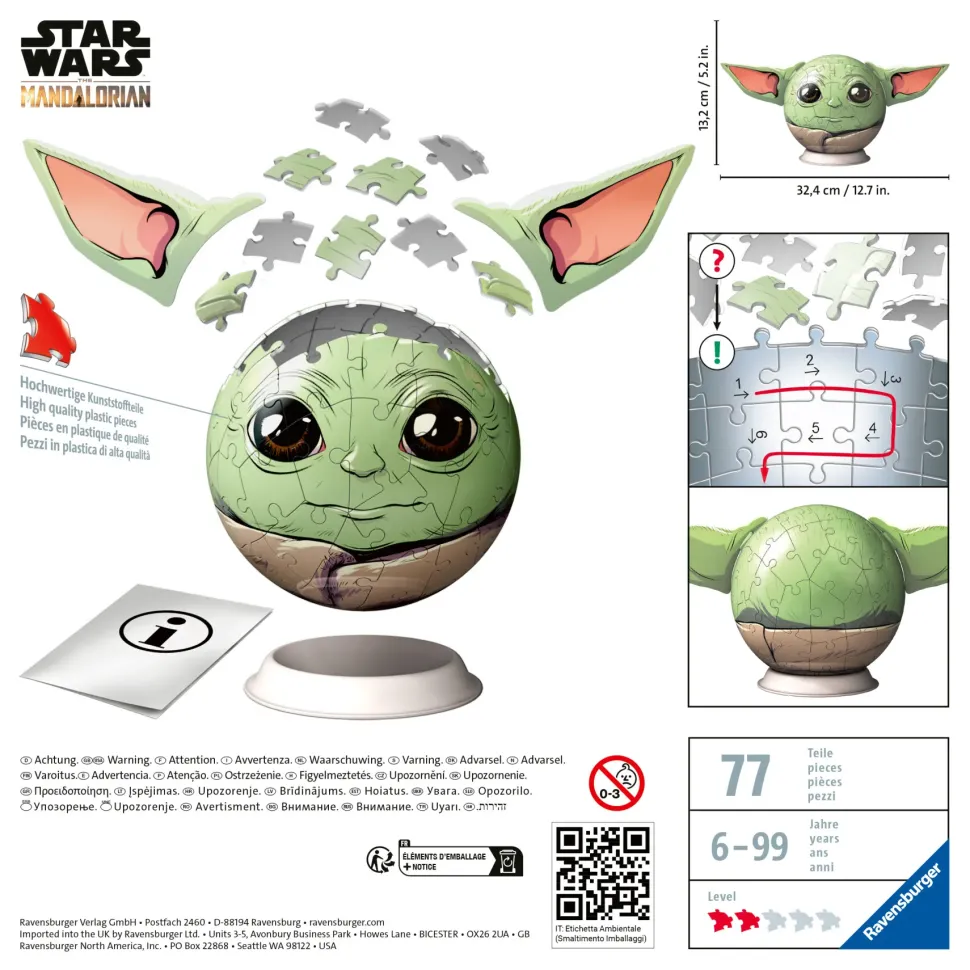 Ravensburger 3D Puzzle Grogu Con Le Orecchie, 72 Pezzi, 6+ Anni