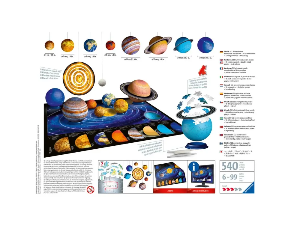 Ravensburger 3D Puzzle Il Sistema Planetario, 540 Pezzi, 6+ Anni