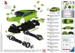 Ravensburger 3D Puzzle Lamborghini Huracan Evo Verde, 108 Pezzi, 8+ Anni